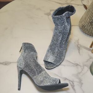 Guess Silver Glitter High Heel Ankle Boots